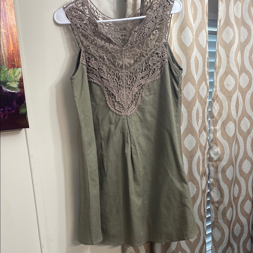 ILLA ILLA Olive Green Mini Dress with Lace Detail